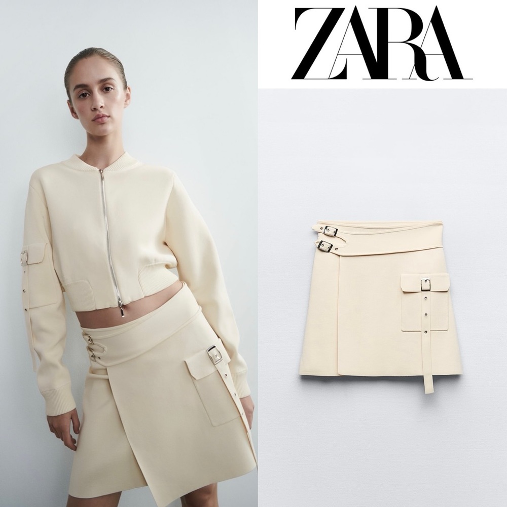 NWT ZARA KNIT SKIRT WITH BUCKLES